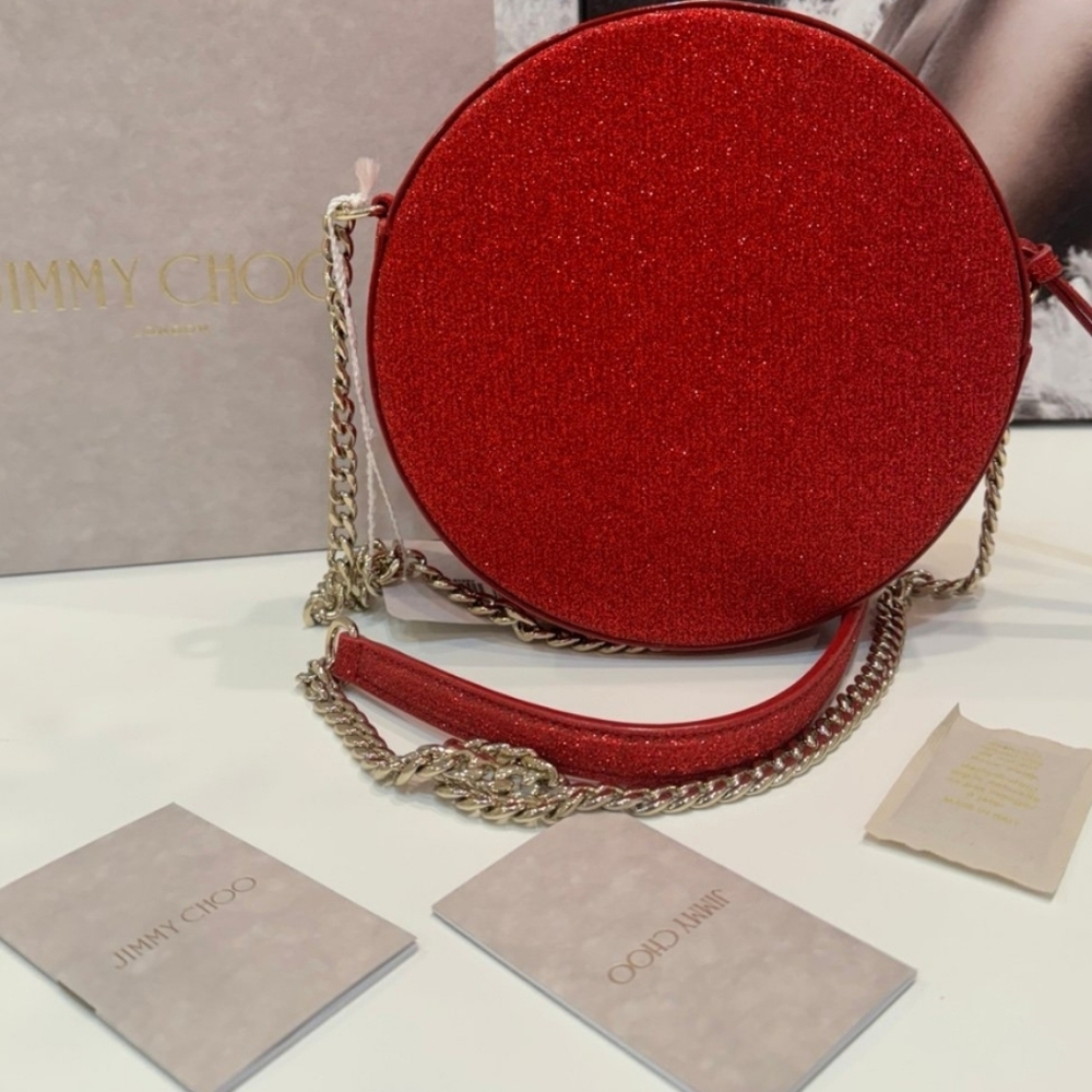 Jimmy Choo Red Glitter Round Crossbody Bag - Picture 2 of 7